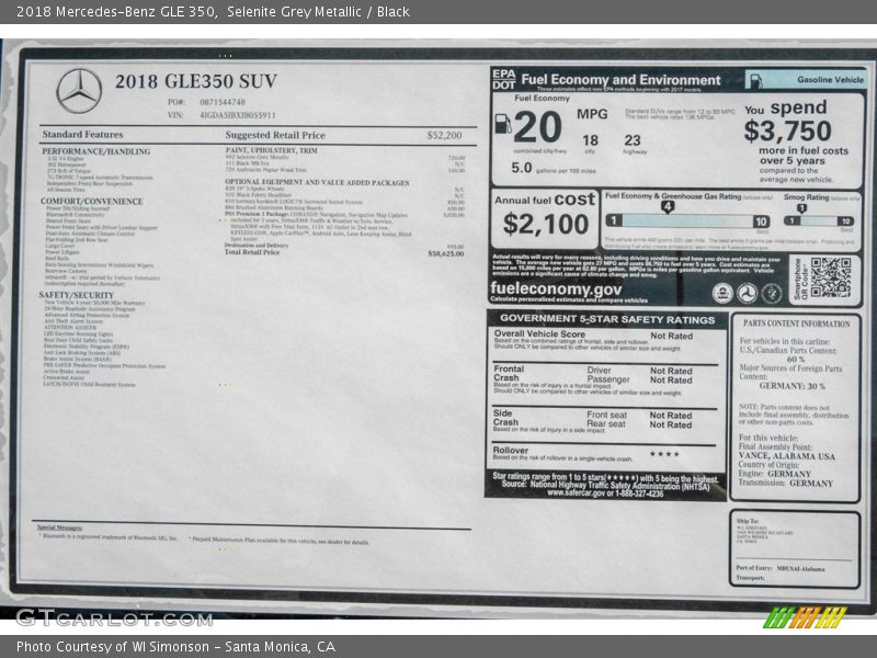 Selenite Grey Metallic / Black 2018 Mercedes-Benz GLE 350