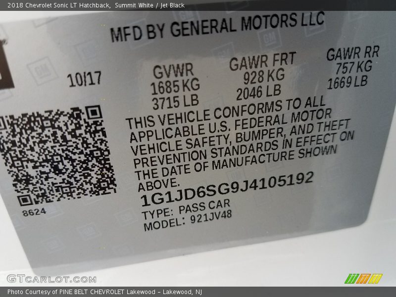 Summit White / Jet Black 2018 Chevrolet Sonic LT Hatchback