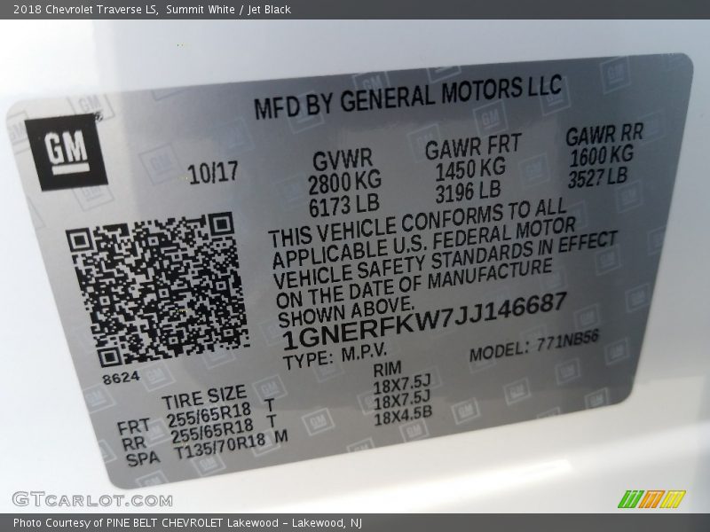 Summit White / Jet Black 2018 Chevrolet Traverse LS
