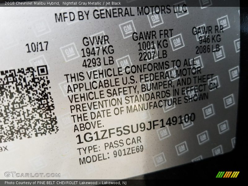 Nightfall Gray Metallic / Jet Black 2018 Chevrolet Malibu Hybrid