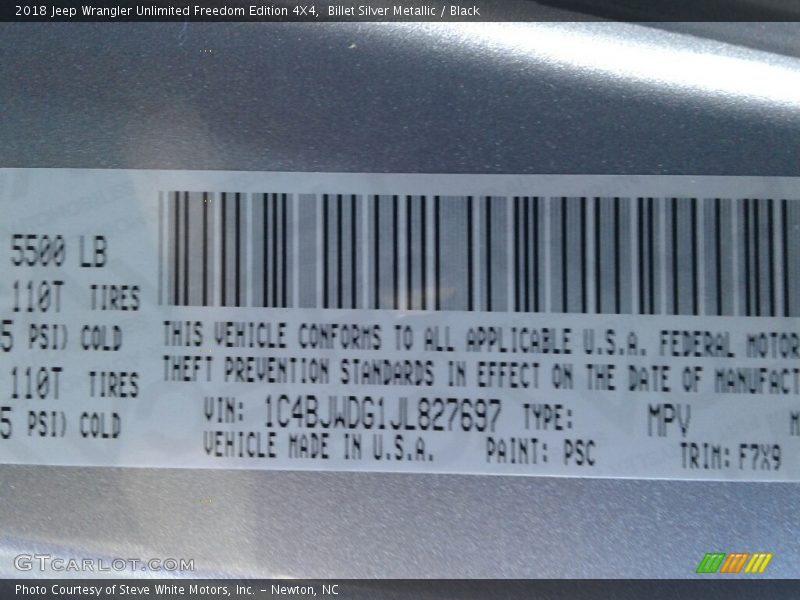 Billet Silver Metallic / Black 2018 Jeep Wrangler Unlimited Freedom Edition 4X4