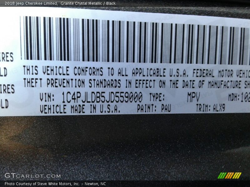 Granite Crystal Metallic / Black 2018 Jeep Cherokee Limited