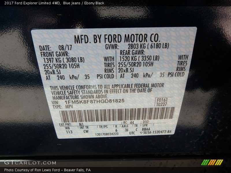 Blue Jeans / Ebony Black 2017 Ford Explorer Limited 4WD