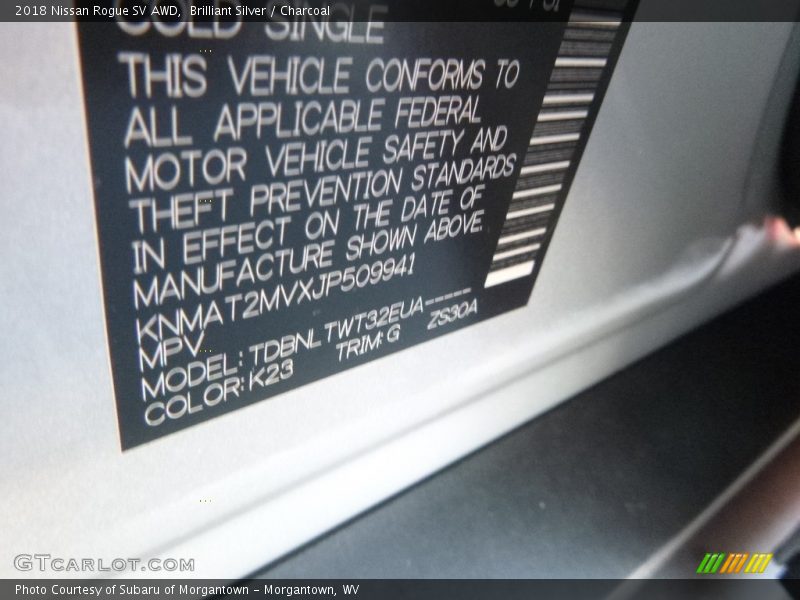 2018 Rogue SV AWD Brilliant Silver Color Code K23
