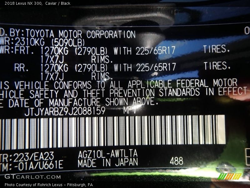 2018 NX 300 Caviar Color Code 223