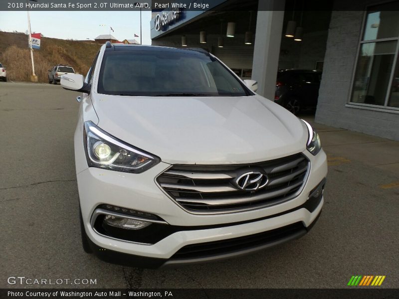 Pearl White / Beige 2018 Hyundai Santa Fe Sport 2.0T Ultimate AWD