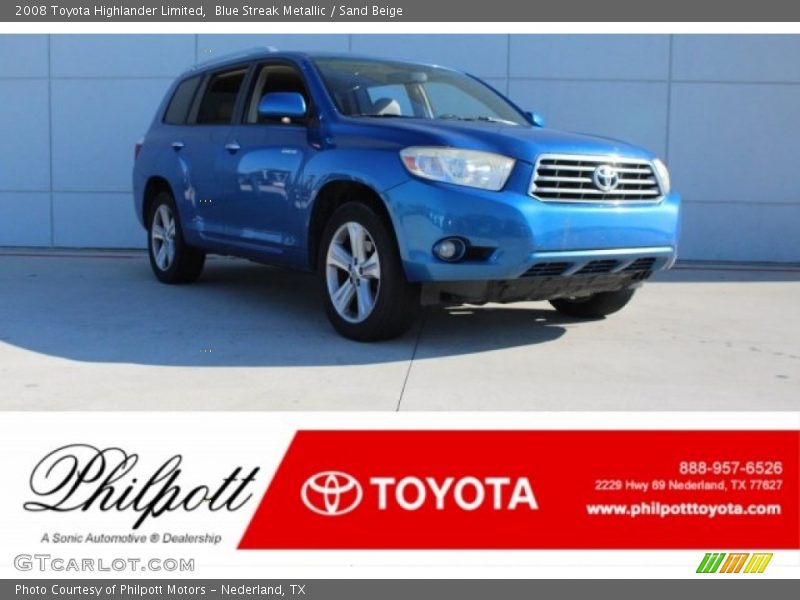 Blue Streak Metallic / Sand Beige 2008 Toyota Highlander Limited