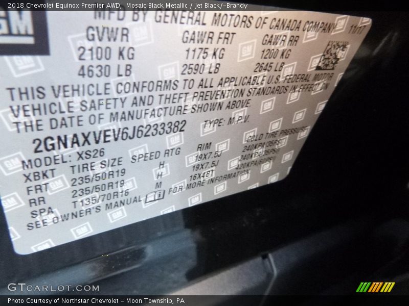 Mosaic Black Metallic / Jet Black/­Brandy 2018 Chevrolet Equinox Premier AWD