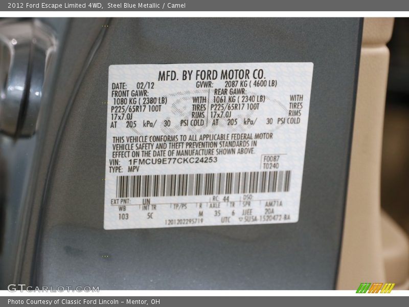 Steel Blue Metallic / Camel 2012 Ford Escape Limited 4WD