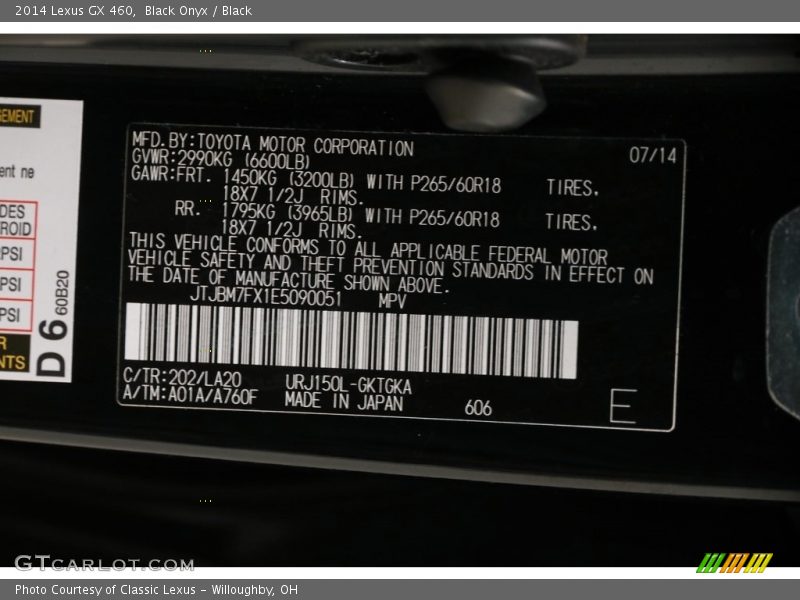 Black Onyx / Black 2014 Lexus GX 460