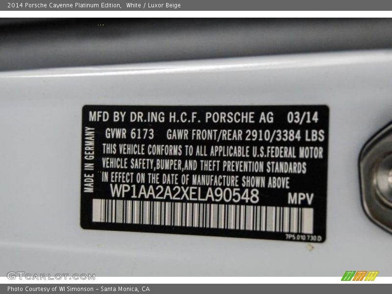 White / Luxor Beige 2014 Porsche Cayenne Platinum Edition