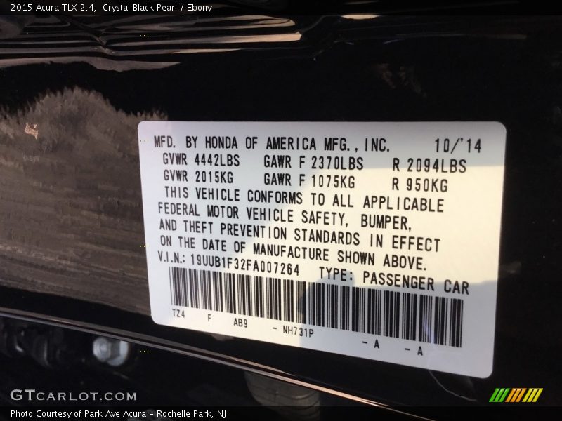Crystal Black Pearl / Ebony 2015 Acura TLX 2.4