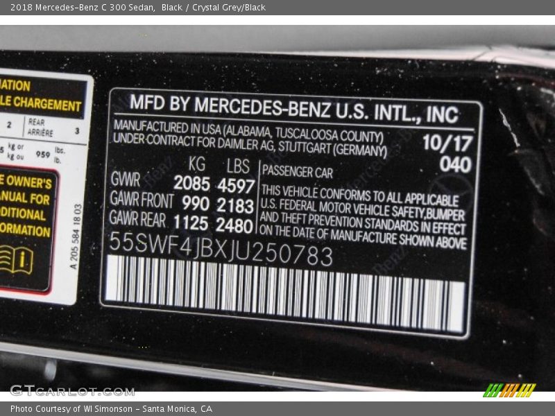 Black / Crystal Grey/Black 2018 Mercedes-Benz C 300 Sedan