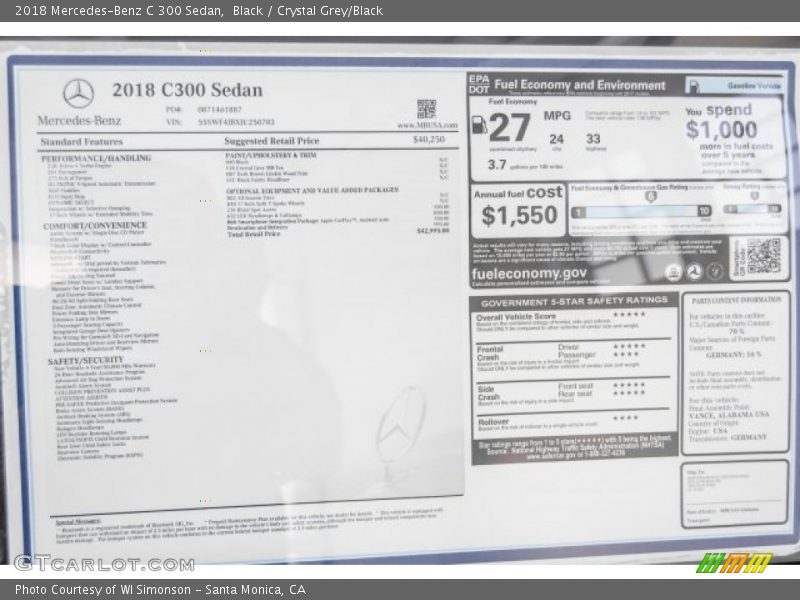 Black / Crystal Grey/Black 2018 Mercedes-Benz C 300 Sedan