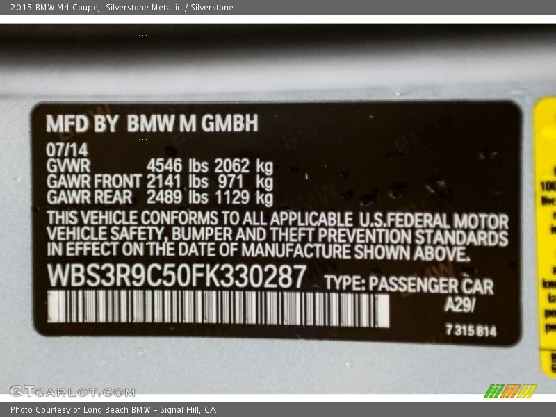 Silverstone Metallic / Silverstone 2015 BMW M4 Coupe