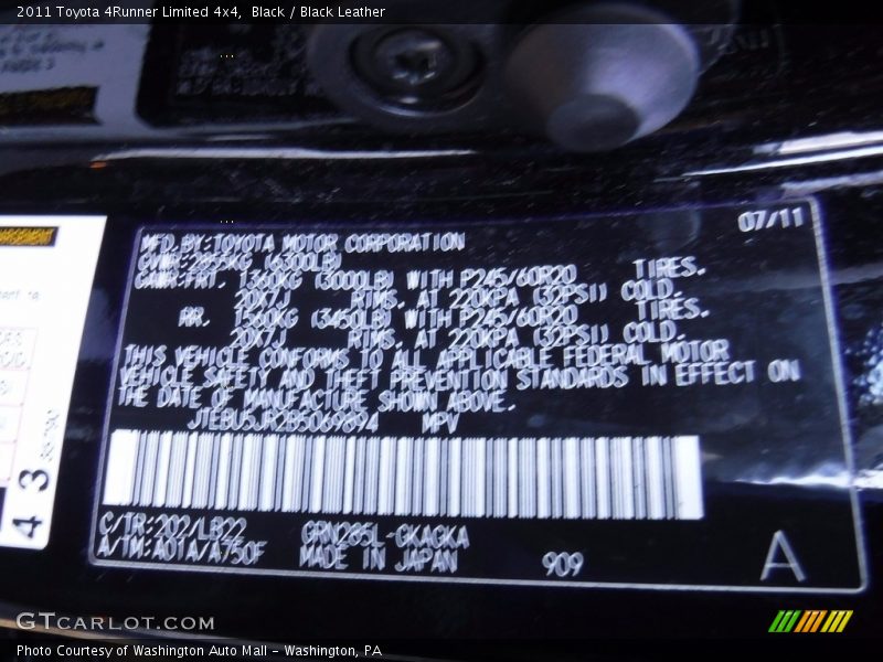 Black / Black Leather 2011 Toyota 4Runner Limited 4x4