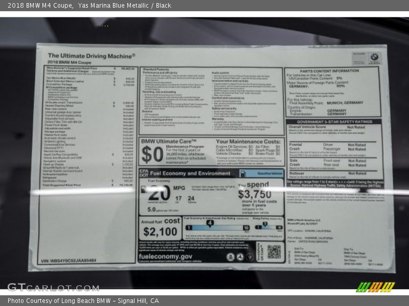  2018 M4 Coupe Window Sticker