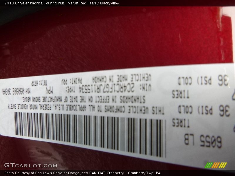 Velvet Red Pearl / Black/Alloy 2018 Chrysler Pacifica Touring Plus