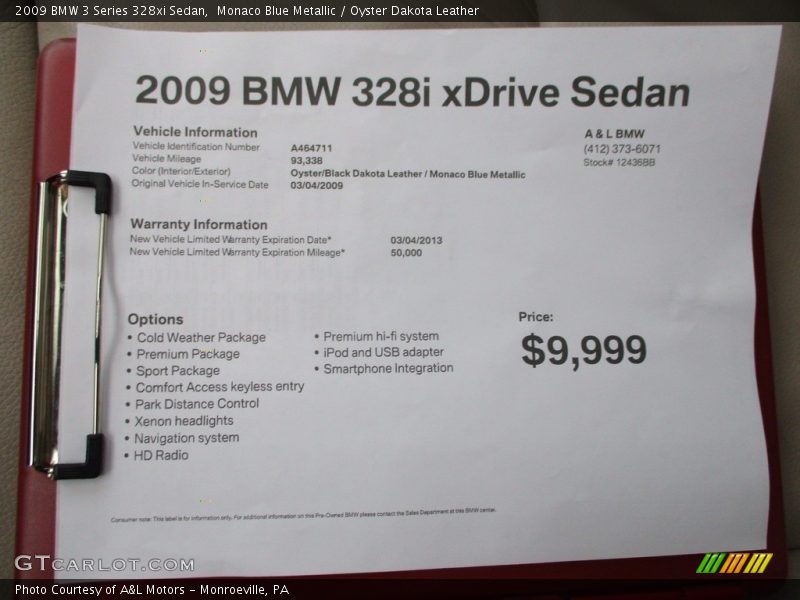 Monaco Blue Metallic / Oyster Dakota Leather 2009 BMW 3 Series 328xi Sedan