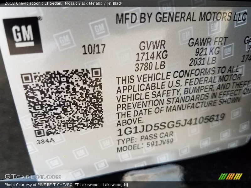 Mosaic Black Metallic / Jet Black 2018 Chevrolet Sonic LT Sedan