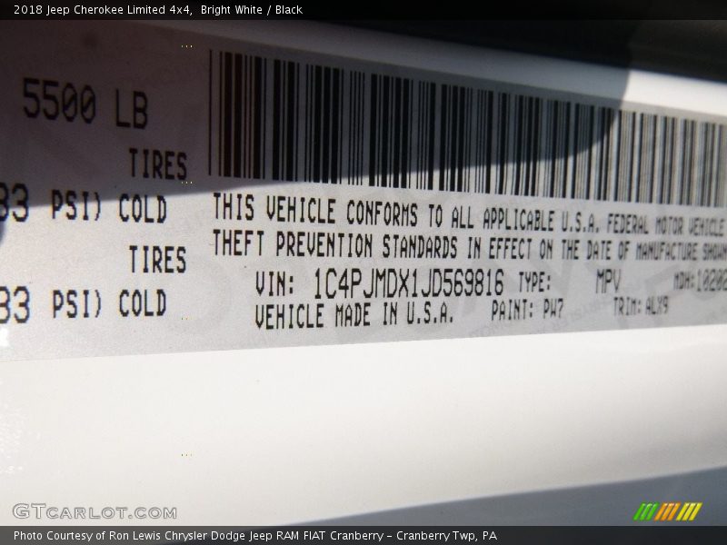 Bright White / Black 2018 Jeep Cherokee Limited 4x4