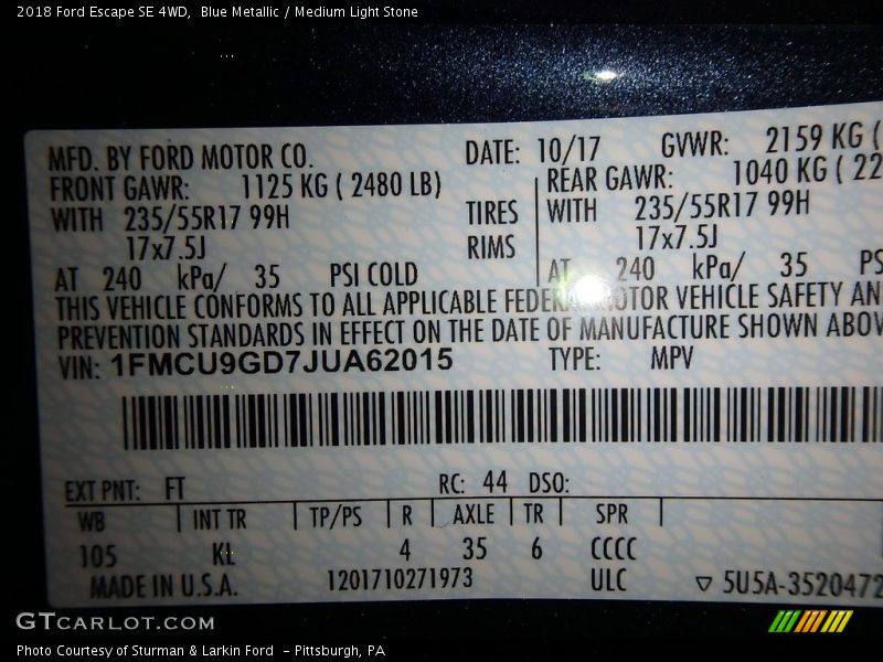 Blue Metallic / Medium Light Stone 2018 Ford Escape SE 4WD