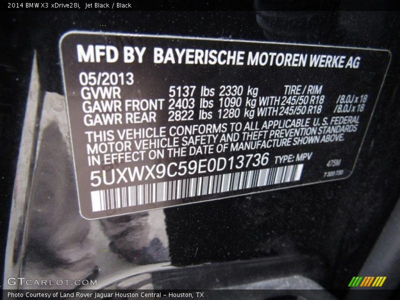 Jet Black / Black 2014 BMW X3 xDrive28i