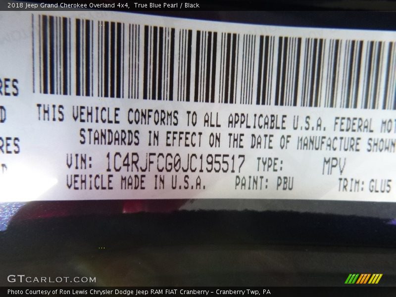 True Blue Pearl / Black 2018 Jeep Grand Cherokee Overland 4x4