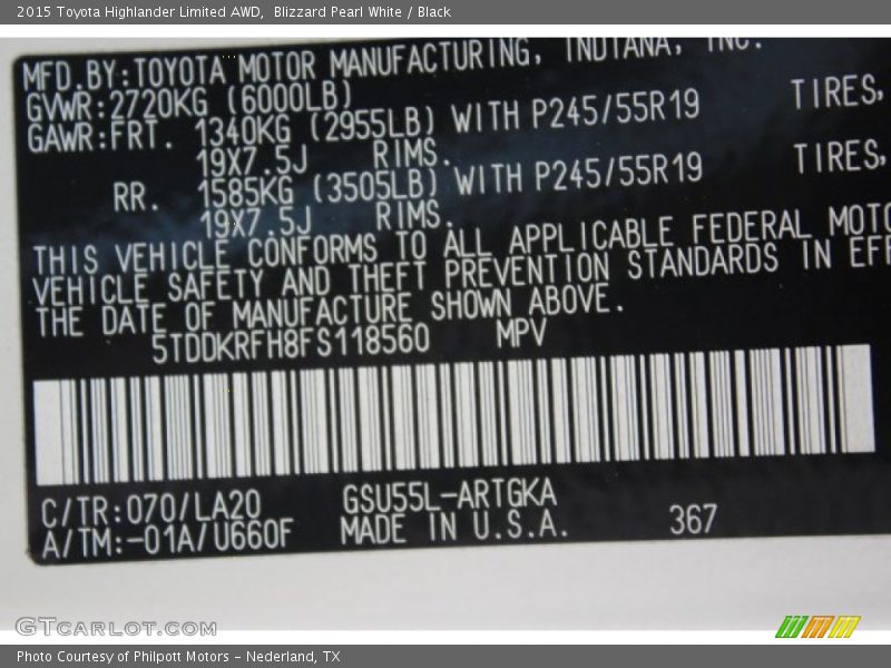 Blizzard Pearl White / Black 2015 Toyota Highlander Limited AWD