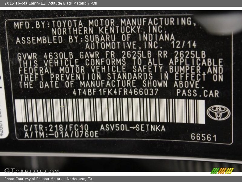 Attitude Black Metallic / Ash 2015 Toyota Camry LE