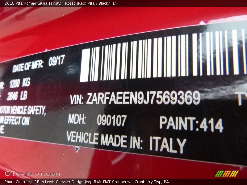 2018 Giulia Ti AWD Rosso (Red) Alfa Color Code 414