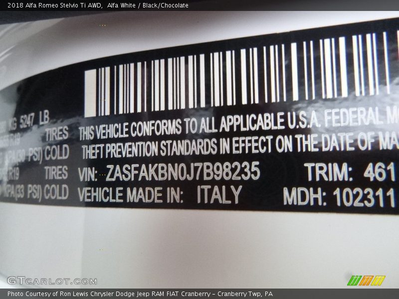 Alfa White / Black/Chocolate 2018 Alfa Romeo Stelvio Ti AWD