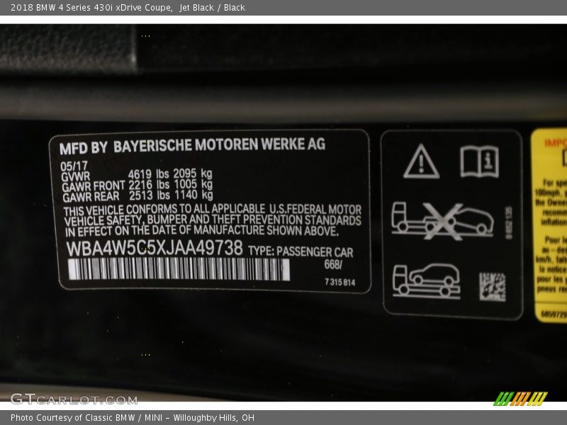 Jet Black / Black 2018 BMW 4 Series 430i xDrive Coupe