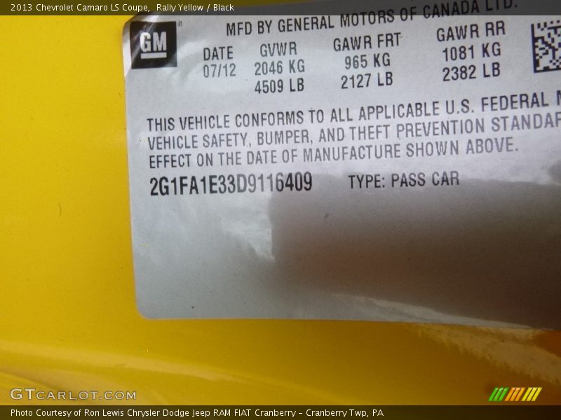 Rally Yellow / Black 2013 Chevrolet Camaro LS Coupe