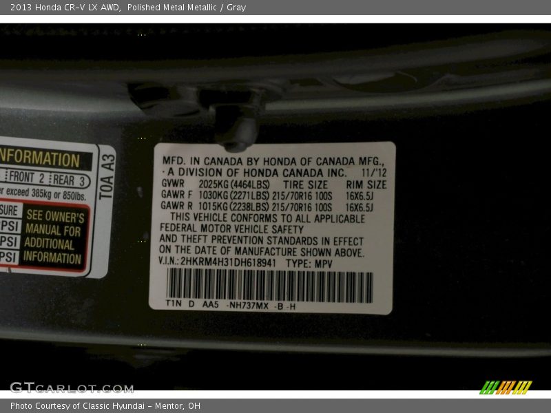 Polished Metal Metallic / Gray 2013 Honda CR-V LX AWD