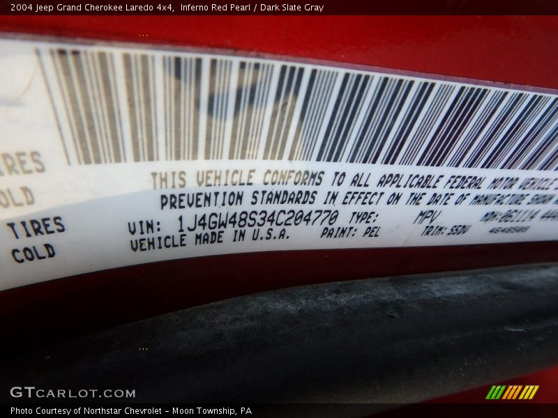 Inferno Red Pearl / Dark Slate Gray 2004 Jeep Grand Cherokee Laredo 4x4