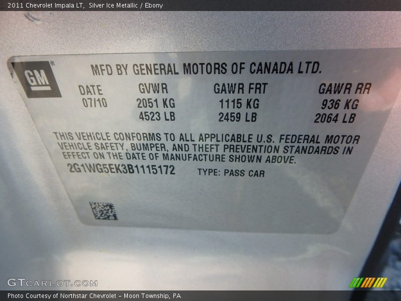 Silver Ice Metallic / Ebony 2011 Chevrolet Impala LT