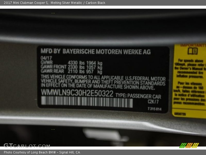 Melting Silver Metallic / Carbon Black 2017 Mini Clubman Cooper S