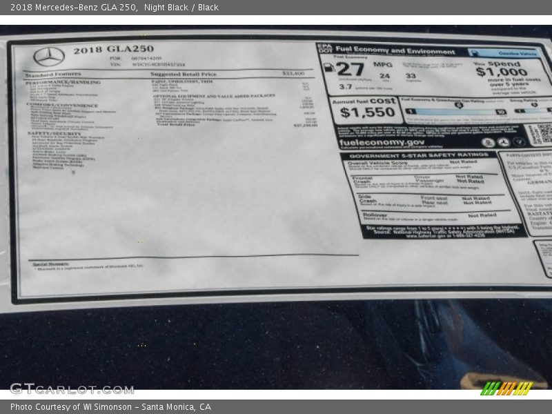 Night Black / Black 2018 Mercedes-Benz GLA 250