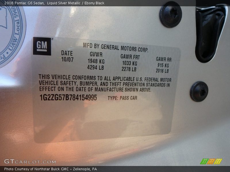 Liquid Silver Metallic / Ebony Black 2008 Pontiac G6 Sedan