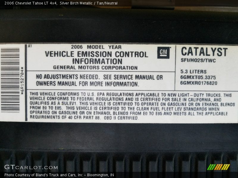 Silver Birch Metallic / Tan/Neutral 2006 Chevrolet Tahoe LT 4x4