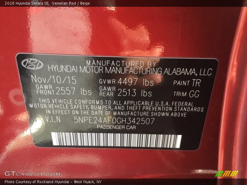 Venetian Red / Beige 2016 Hyundai Sonata SE