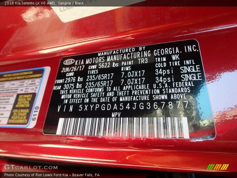 Sangria / Black 2018 Kia Sorento LX V6 AWD