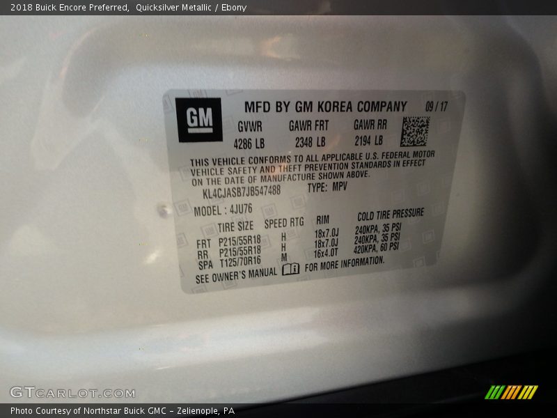 Quicksilver Metallic / Ebony 2018 Buick Encore Preferred