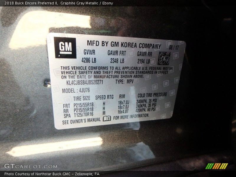 Graphite Gray Metallic / Ebony 2018 Buick Encore Preferred II