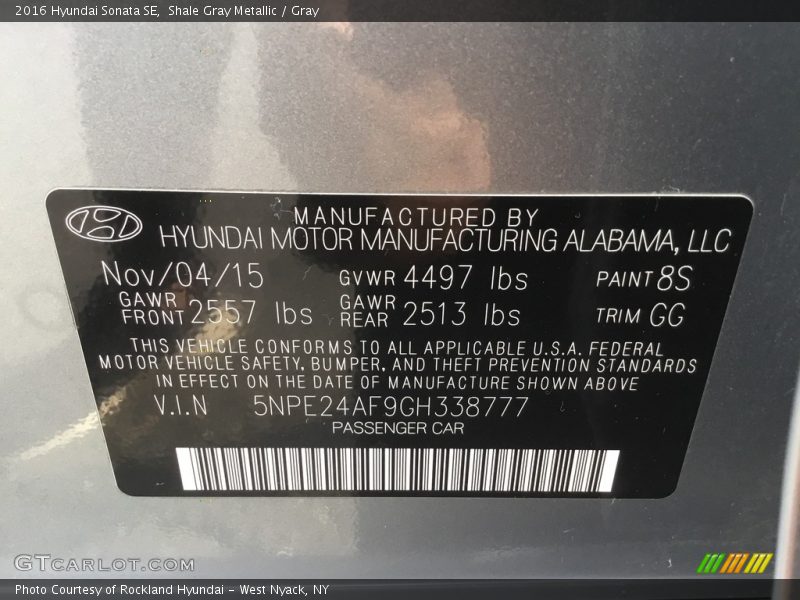 Shale Gray Metallic / Gray 2016 Hyundai Sonata SE