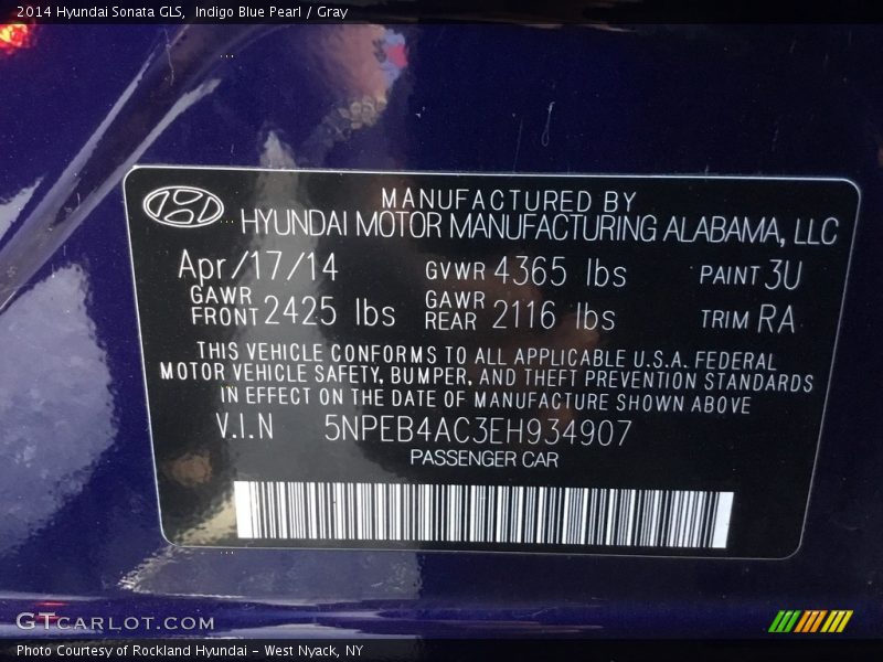 Indigo Blue Pearl / Gray 2014 Hyundai Sonata GLS