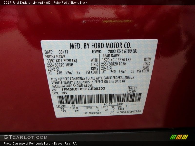 Ruby Red / Ebony Black 2017 Ford Explorer Limited 4WD