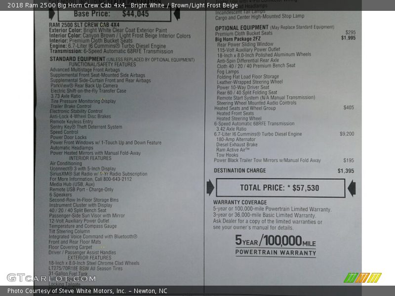 Bright White / Brown/Light Frost Beige 2018 Ram 2500 Big Horn Crew Cab 4x4