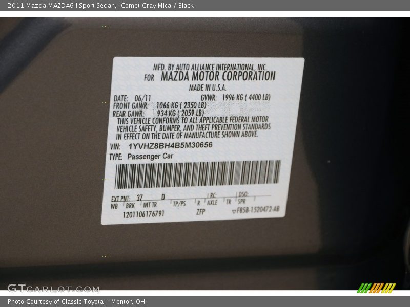 Comet Gray Mica / Black 2011 Mazda MAZDA6 i Sport Sedan